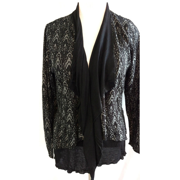 inLuv Cardigan Overpiece 2X Black Gray Ruffle - Picture 2 of 6